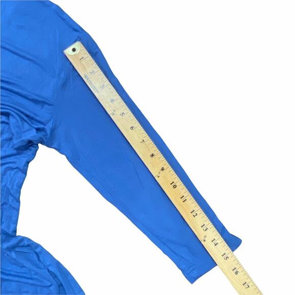 Blue Tunic Shirt Top with Asymmetrical Ruffled Eyelet Hem 3/4 Sleeves Size Large - Picture 9 of 12